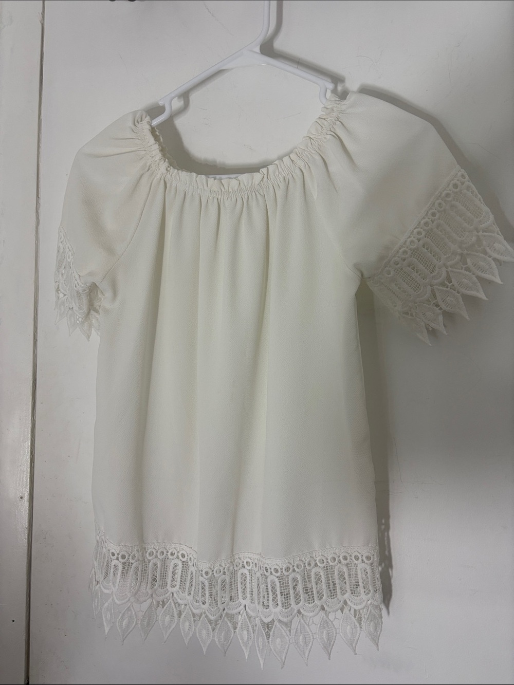 Sold White Lace-Trim Peasant Top